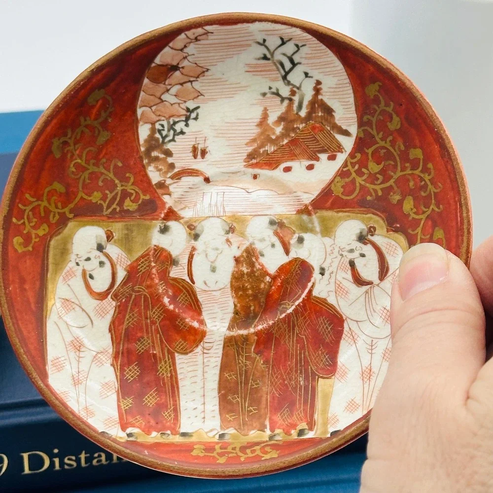 Japanese Antique Satsuma and Kutani Hand Painted Porcelain Tea Cup Saucer Sets